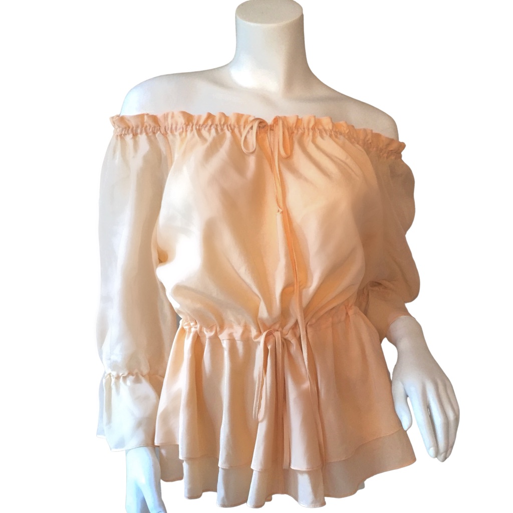 Nwot Alice And Olivia Peach Pink Pastel Silk Ruffle Blouse Peasant Top Whimiscal